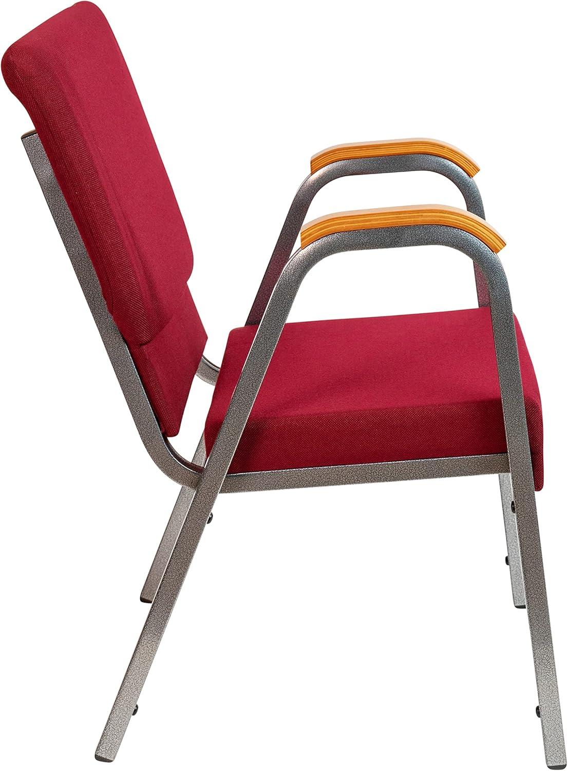 imageFlash Furniture HERCULES Series Church Chair Gray Fabric Stackable 21quotW Wood Accented Arms Silver Vein FrameBurgundy FabricSilver Vein Frame