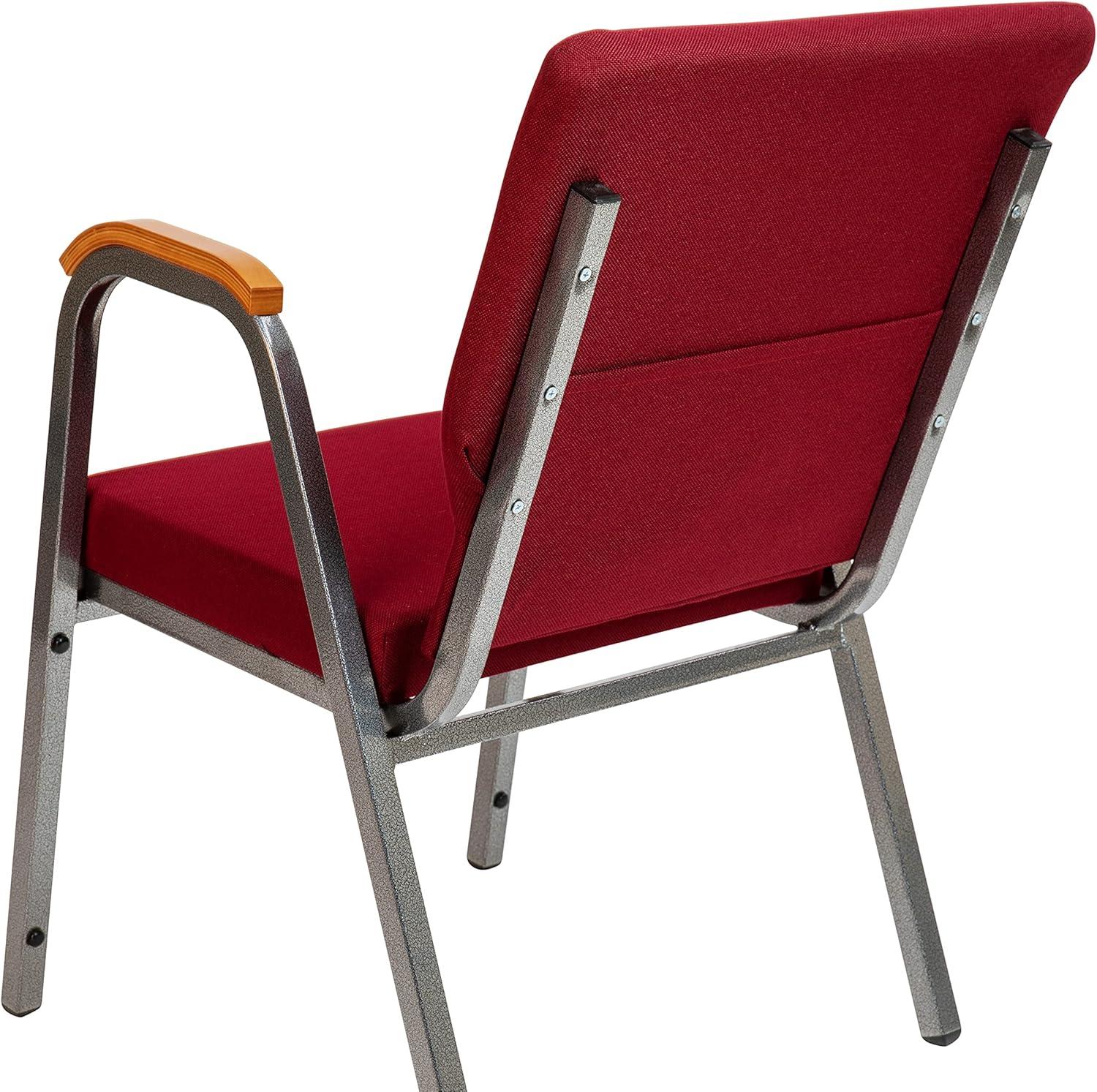 imageFlash Furniture HERCULES Series Church Chair Gray Fabric Stackable 21quotW Wood Accented Arms Silver Vein FrameBurgundy FabricSilver Vein Frame