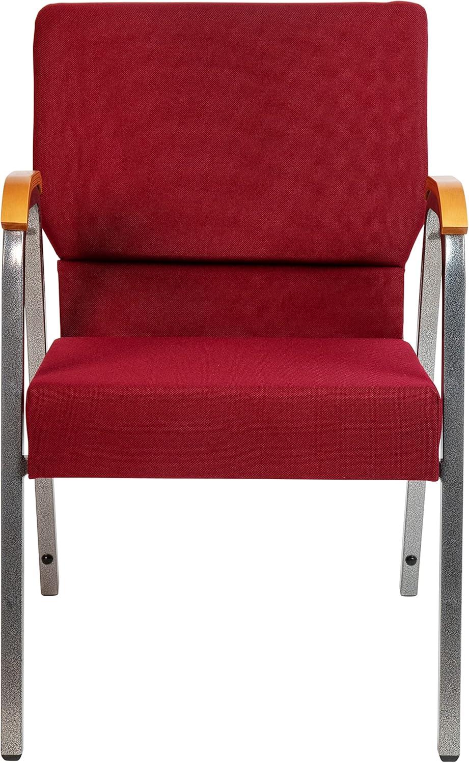 imageFlash Furniture HERCULES Series Church Chair Gray Fabric Stackable 21quotW Wood Accented Arms Silver Vein FrameBurgundy FabricSilver Vein Frame