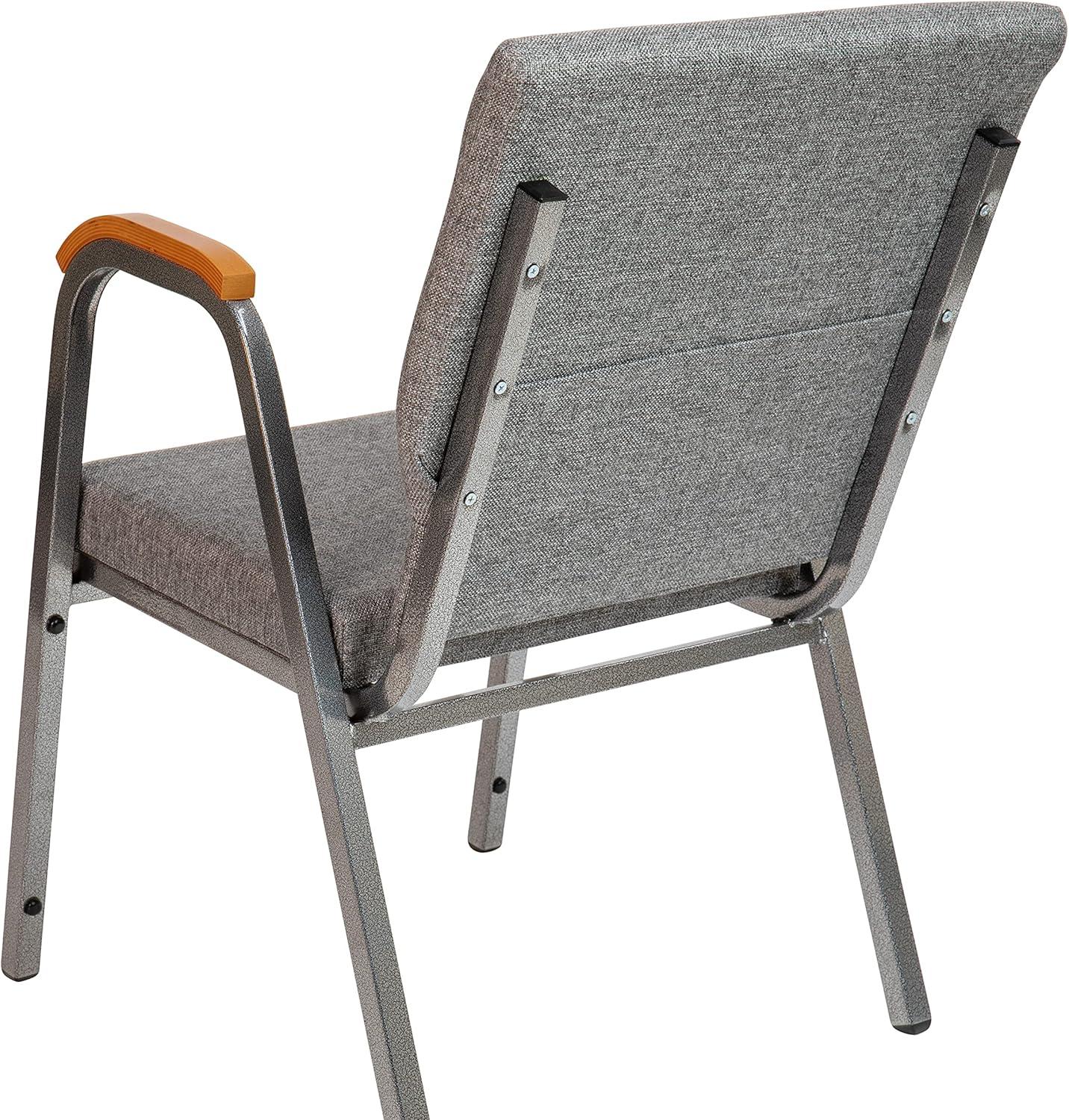 imageFlash Furniture HERCULES Series Church Chair Gray Fabric Stackable 21quotW Wood Accented Arms Silver Vein FrameGray FabricSilver Vein Frame