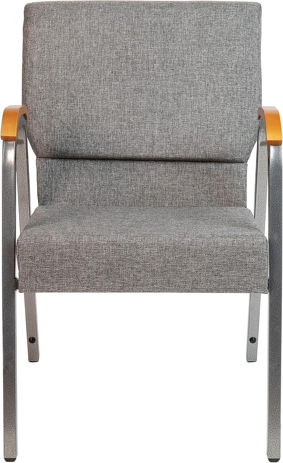 imageFlash Furniture HERCULES Series Church Chair Gray Fabric Stackable 21quotW Wood Accented Arms Silver Vein FrameGray FabricSilver Vein Frame