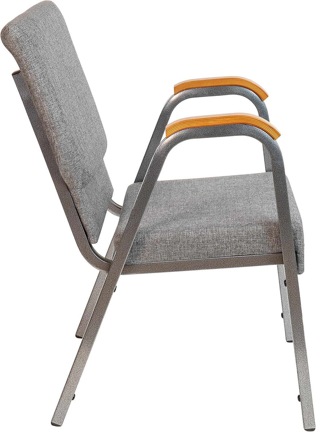 imageFlash Furniture HERCULES Series Church Chair Gray Fabric Stackable 21quotW Wood Accented Arms Silver Vein FrameGray FabricSilver Vein Frame