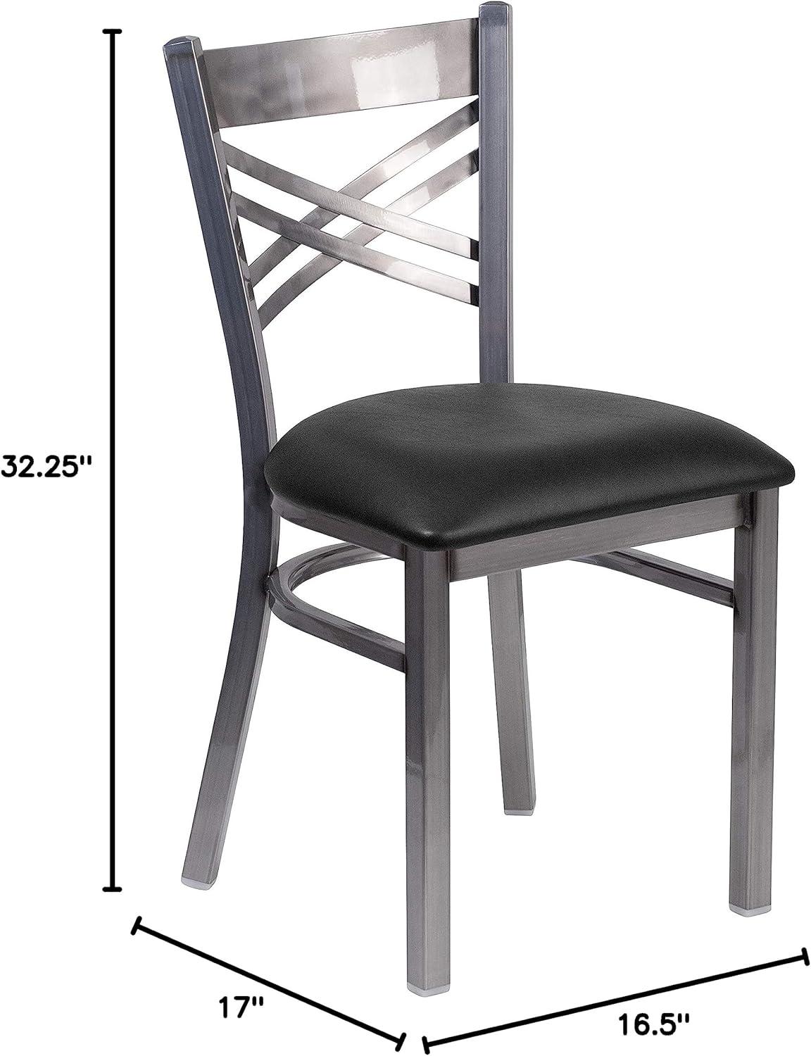 imageFlash Furniture HERCULES Series Clear Coated X Back Metal Restaurant Chair Black Vinyl SeatBlack Vinyl SeatClear Coated Metal Frame
