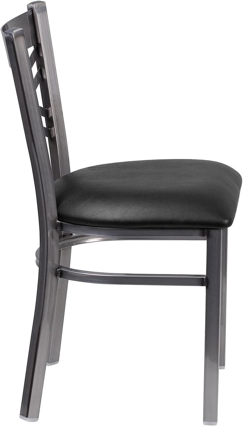 imageFlash Furniture HERCULES Series Clear Coated X Back Metal Restaurant Chair Black Vinyl SeatBlack Vinyl SeatClear Coated Metal Frame