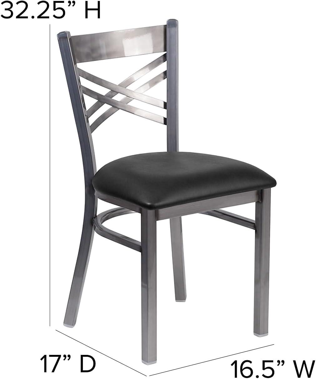 imageFlash Furniture HERCULES Series Clear Coated X Back Metal Restaurant Chair Black Vinyl SeatBlack Vinyl SeatClear Coated Metal Frame