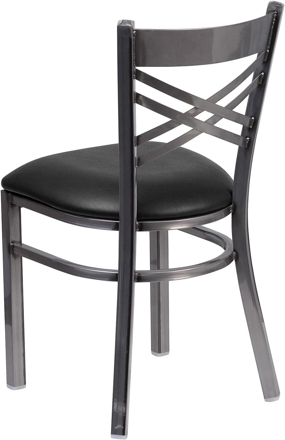 imageFlash Furniture HERCULES Series Clear Coated X Back Metal Restaurant Chair Black Vinyl SeatBlack Vinyl SeatClear Coated Metal Frame