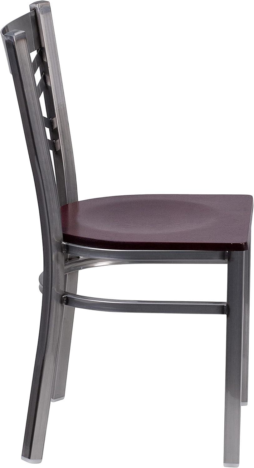 imageFlash Furniture HERCULES Series Clear Coated X Back Metal Restaurant Chair Black Vinyl SeatMahogany Wood SeatClear Coated Metal Frame