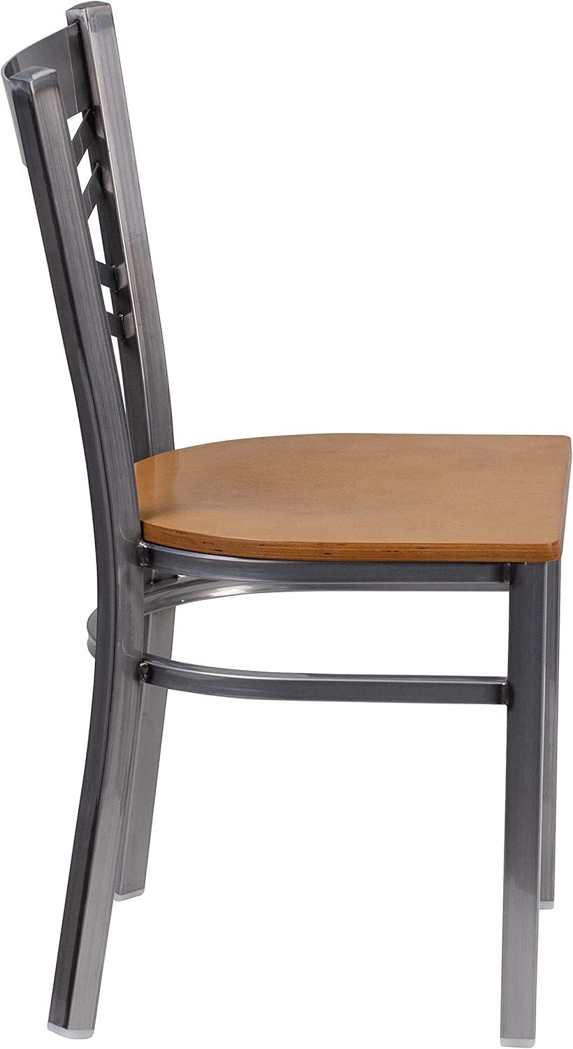 imageFlash Furniture HERCULES Series Clear Coated X Back Metal Restaurant Chair Black Vinyl SeatNatural Wood SeatClear Coated Metal Frame