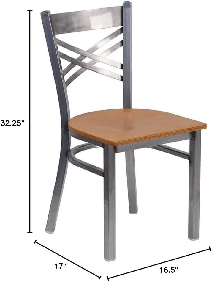 imageFlash Furniture HERCULES Series Clear Coated X Back Metal Restaurant Chair Black Vinyl SeatNatural Wood SeatClear Coated Metal Frame