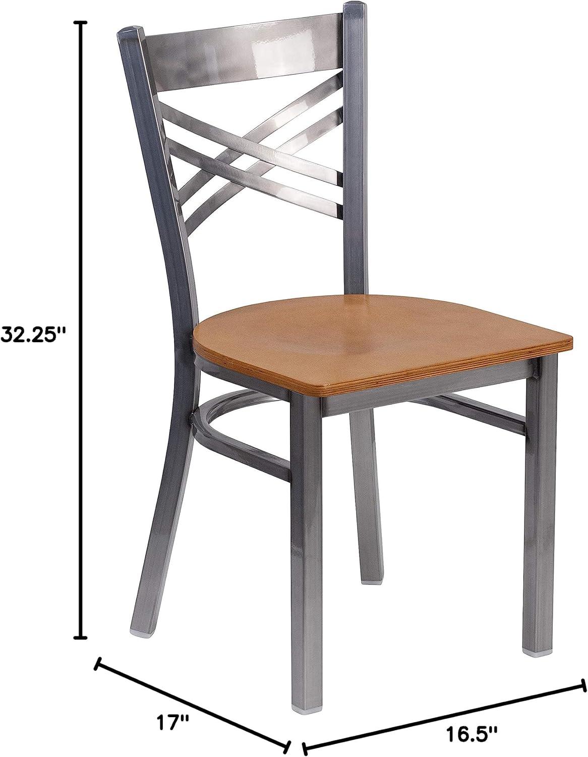 imageFlash Furniture HERCULES Series Clear Coated X Back Metal Restaurant Chair Black Vinyl SeatNatural Wood SeatClear Coated Metal Frame