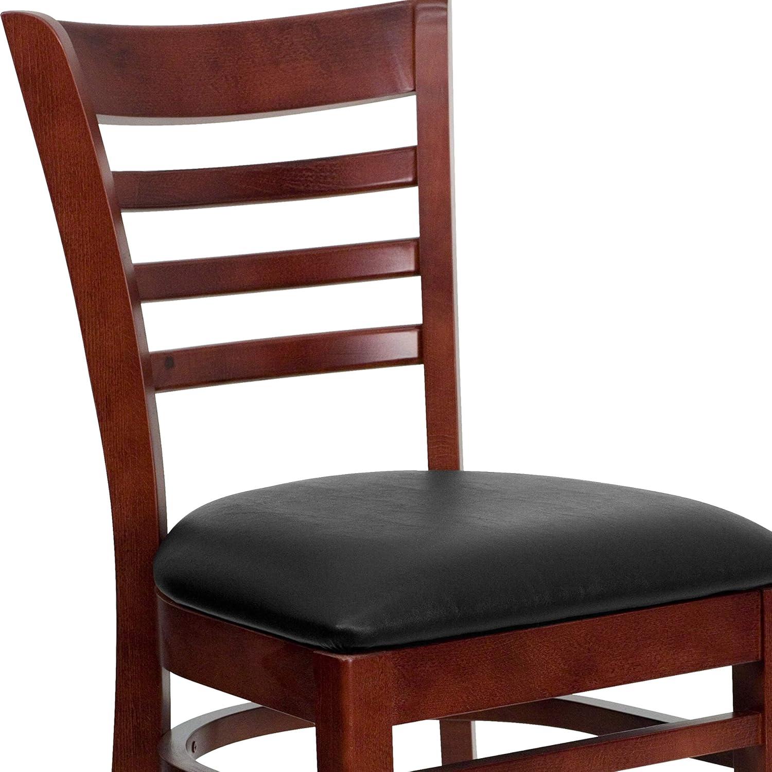 imageFlash Furniture HERCULES Series Ladder Back Mahogany Wood Restaurant Chair Burgundy Vinyl SeatBlack Vinyl SeatMahogany Wood Frame