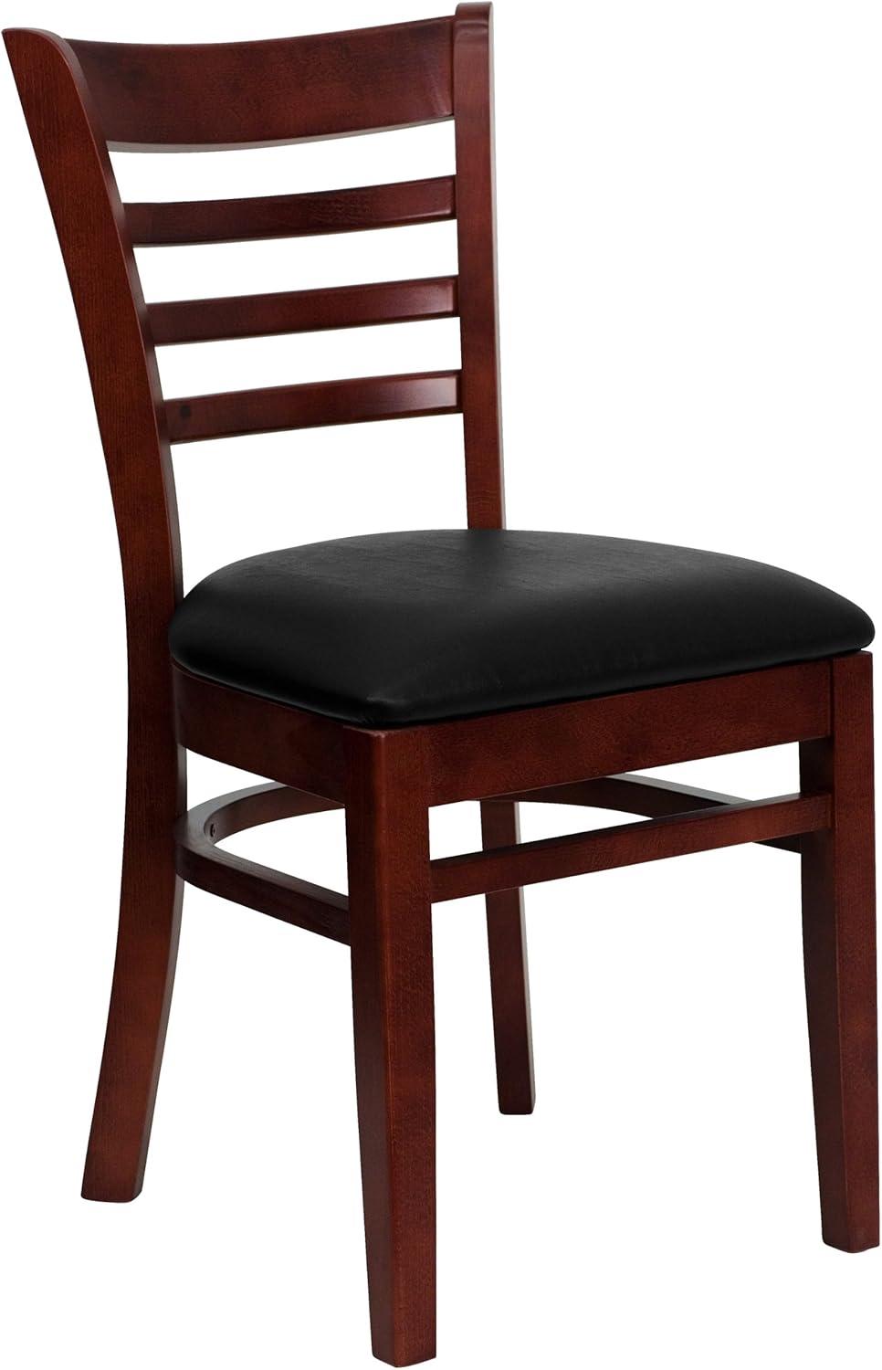 imageFlash Furniture HERCULES Series Ladder Back Mahogany Wood Restaurant Chair Burgundy Vinyl SeatBlack Vinyl SeatMahogany Wood Frame