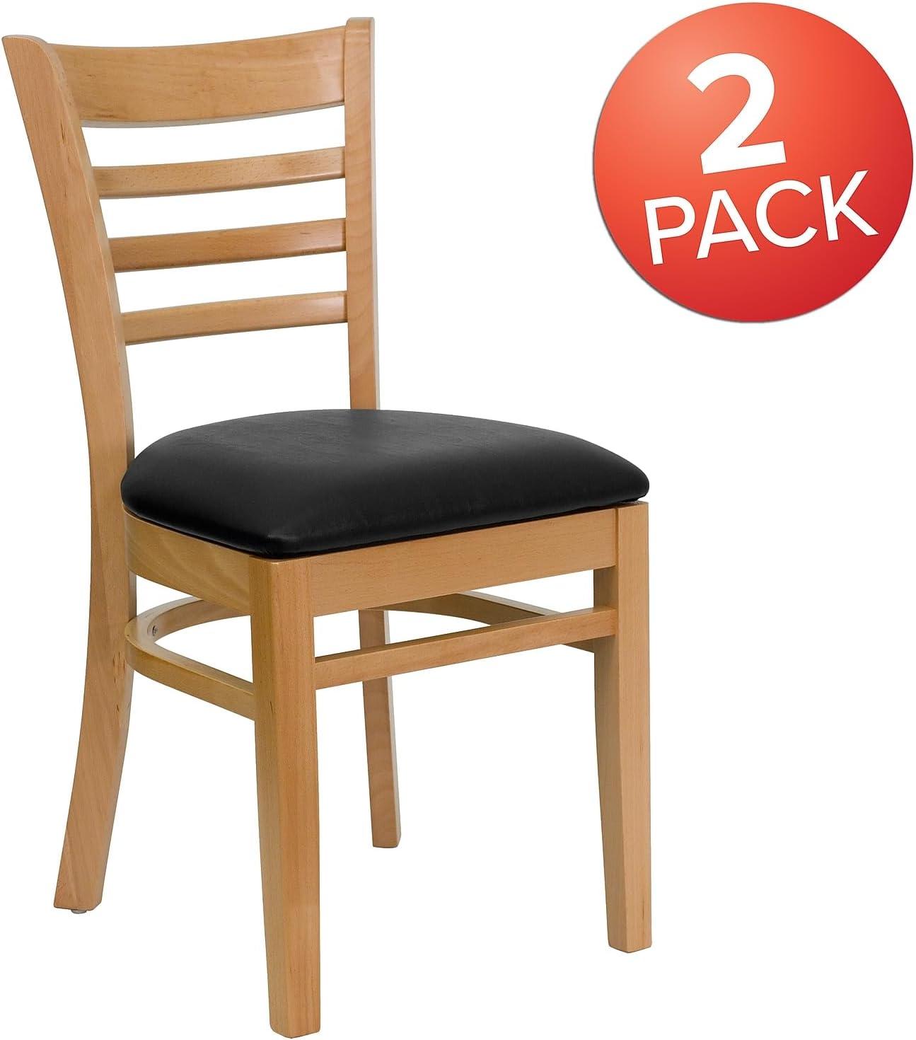 imageFlash Furniture HERCULES Series Ladder Back Mahogany Wood Restaurant Chair Burgundy Vinyl SeatBlack Vinyl SeatNatural Wood Frame