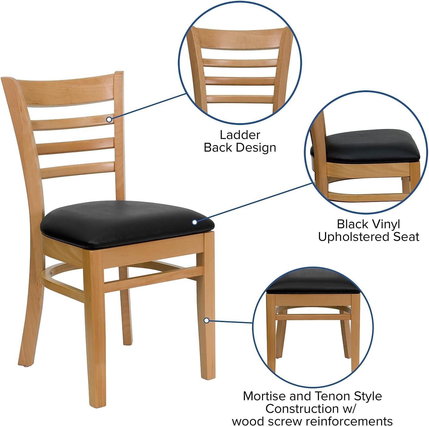 imageFlash Furniture HERCULES Series Ladder Back Mahogany Wood Restaurant Chair Burgundy Vinyl SeatBlack Vinyl SeatNatural Wood Frame