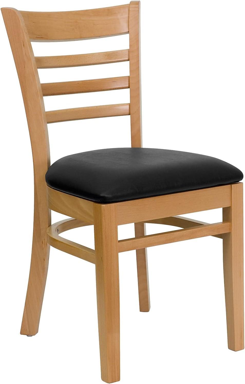 imageFlash Furniture HERCULES Series Ladder Back Mahogany Wood Restaurant Chair Burgundy Vinyl SeatBlack Vinyl SeatNatural Wood Frame