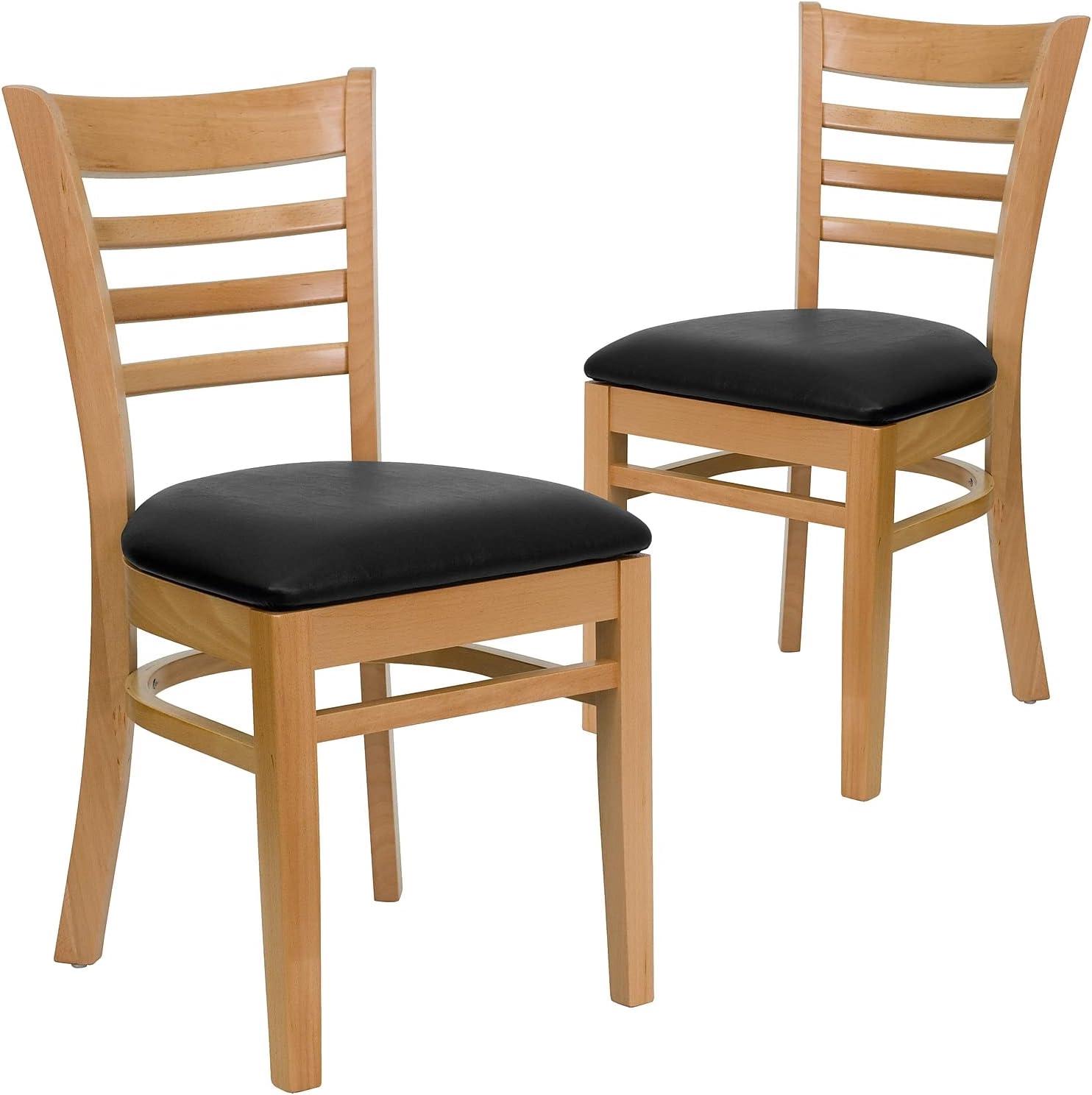 imageFlash Furniture HERCULES Series Ladder Back Mahogany Wood Restaurant Chair Burgundy Vinyl SeatBlack Vinyl SeatNatural Wood Frame