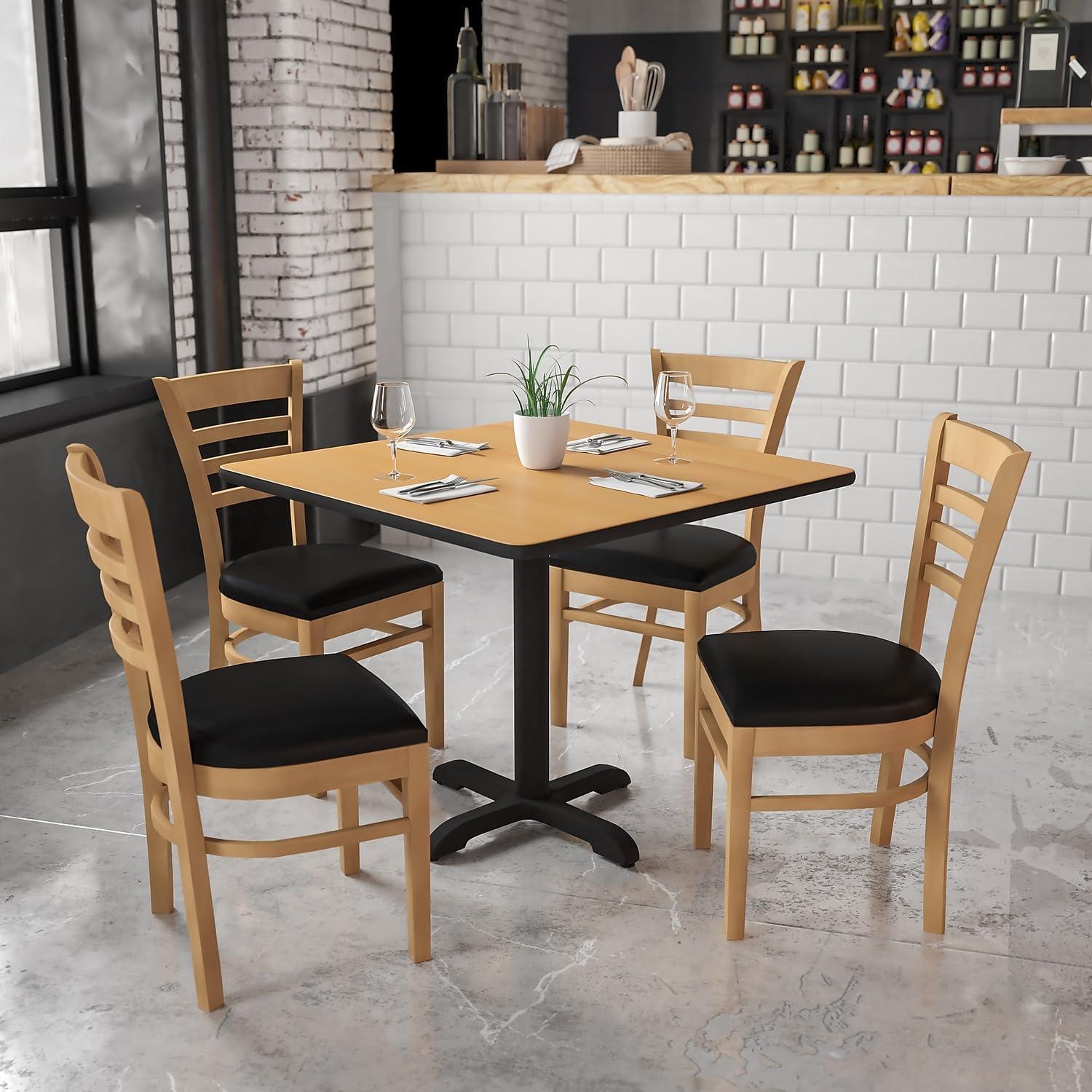 imageFlash Furniture HERCULES Series Ladder Back Mahogany Wood Restaurant Chair Burgundy Vinyl SeatBlack Vinyl SeatNatural Wood Frame