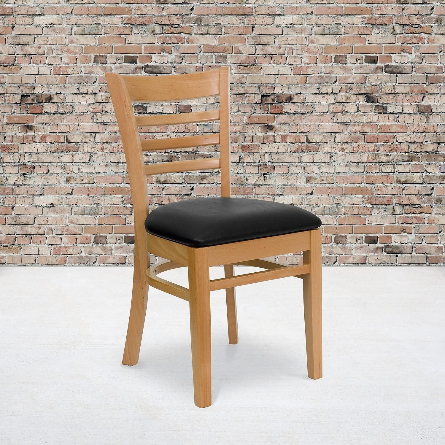 imageFlash Furniture HERCULES Series Ladder Back Mahogany Wood Restaurant Chair Burgundy Vinyl SeatBlack Vinyl SeatNatural Wood Frame