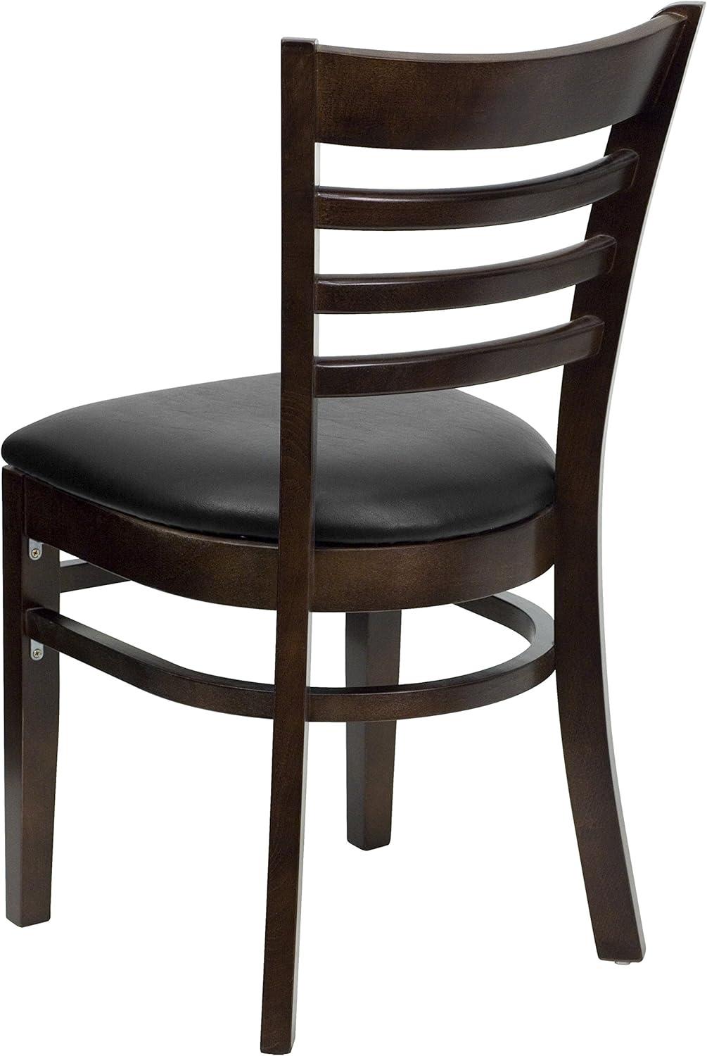 imageFlash Furniture HERCULES Series Ladder Back Mahogany Wood Restaurant Chair Burgundy Vinyl SeatBlack Vinyl SeatWalnut Wood Frame