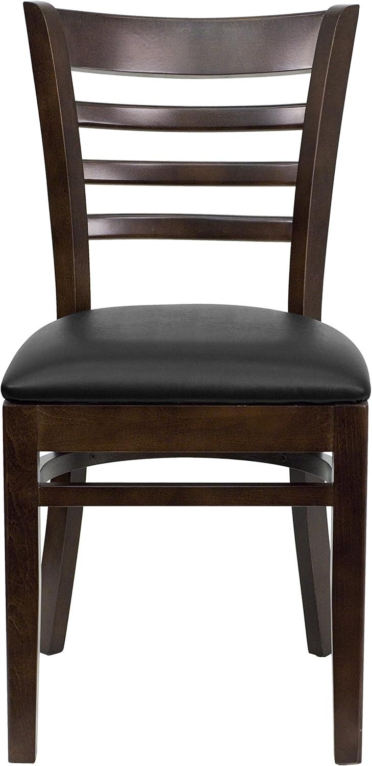 imageFlash Furniture HERCULES Series Ladder Back Mahogany Wood Restaurant Chair Burgundy Vinyl SeatBlack Vinyl SeatWalnut Wood Frame