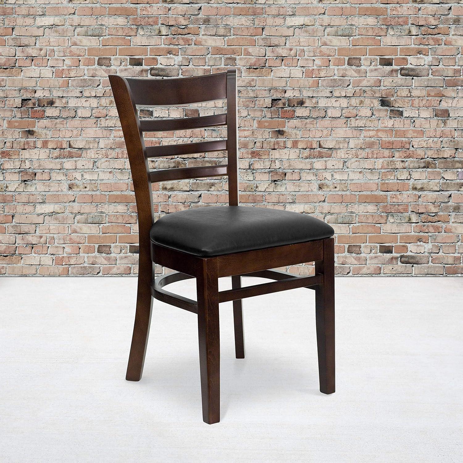 imageFlash Furniture HERCULES Series Ladder Back Mahogany Wood Restaurant Chair Burgundy Vinyl SeatBlack Vinyl SeatWalnut Wood Frame