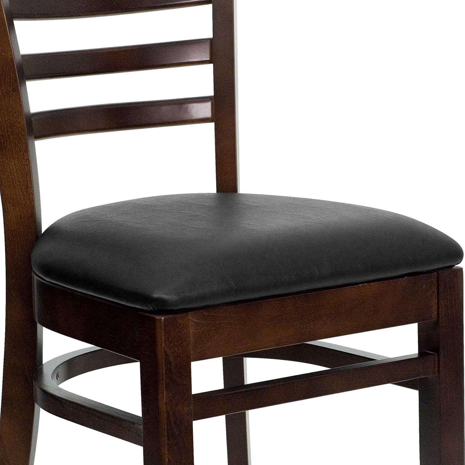 imageFlash Furniture HERCULES Series Ladder Back Mahogany Wood Restaurant Chair Burgundy Vinyl SeatBlack Vinyl SeatWalnut Wood Frame