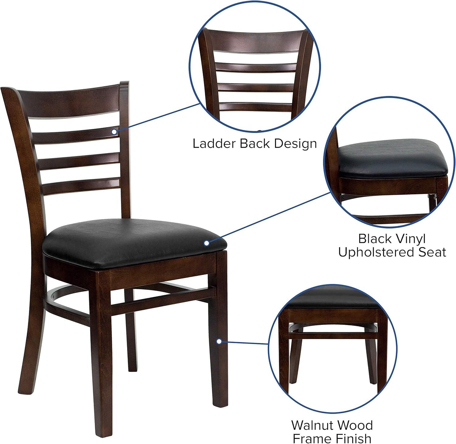 imageFlash Furniture HERCULES Series Ladder Back Mahogany Wood Restaurant Chair Burgundy Vinyl SeatBlack Vinyl SeatWalnut Wood Frame