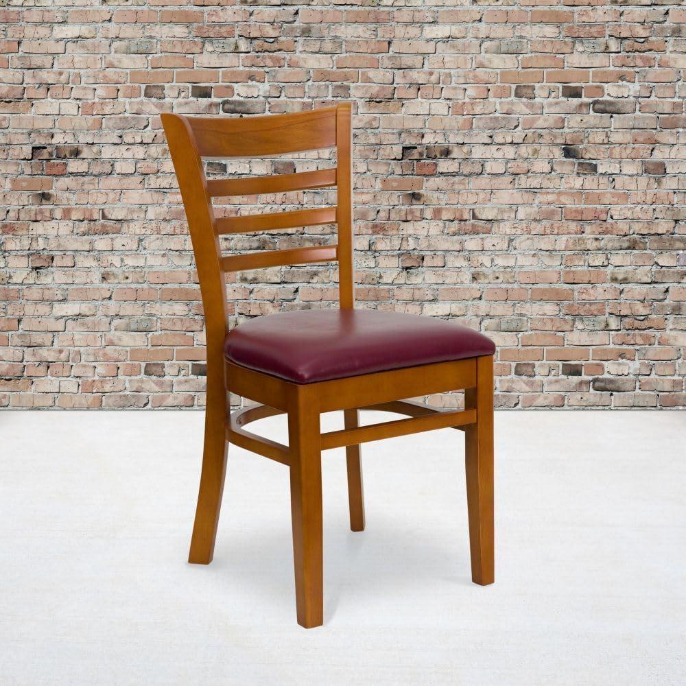 imageFlash Furniture HERCULES Series Ladder Back Mahogany Wood Restaurant Chair Burgundy Vinyl SeatBurgundy Vinyl SeatCherry Wood Frame
