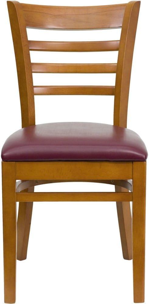 imageFlash Furniture HERCULES Series Ladder Back Mahogany Wood Restaurant Chair Burgundy Vinyl SeatBurgundy Vinyl SeatCherry Wood Frame