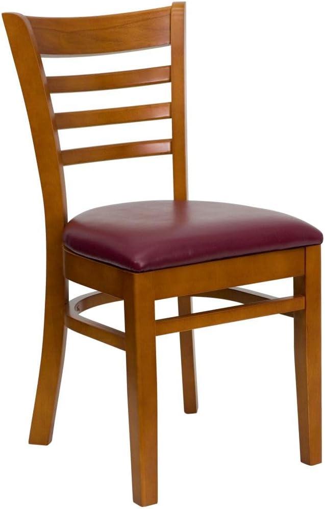 imageFlash Furniture HERCULES Series Ladder Back Mahogany Wood Restaurant Chair Burgundy Vinyl SeatBurgundy Vinyl SeatCherry Wood Frame