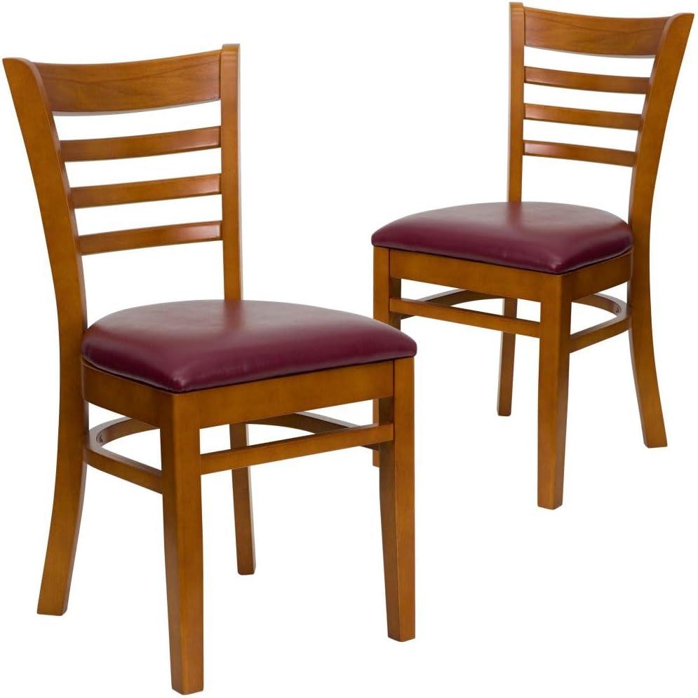 imageFlash Furniture HERCULES Series Ladder Back Mahogany Wood Restaurant Chair Burgundy Vinyl SeatBurgundy Vinyl SeatCherry Wood Frame