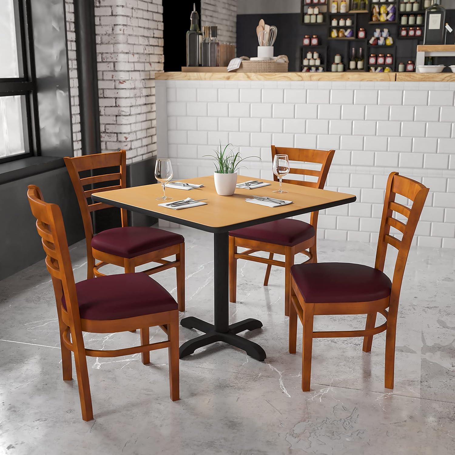 imageFlash Furniture HERCULES Series Ladder Back Mahogany Wood Restaurant Chair Burgundy Vinyl SeatBurgundy Vinyl SeatCherry Wood Frame