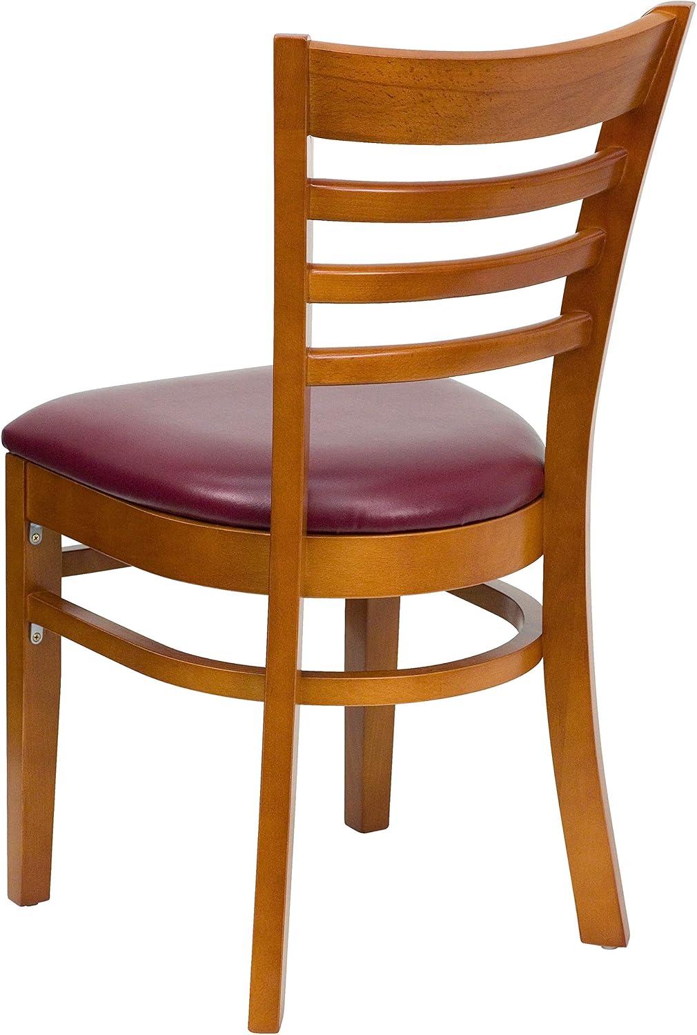 imageFlash Furniture HERCULES Series Ladder Back Mahogany Wood Restaurant Chair Burgundy Vinyl SeatBurgundy Vinyl SeatCherry Wood Frame