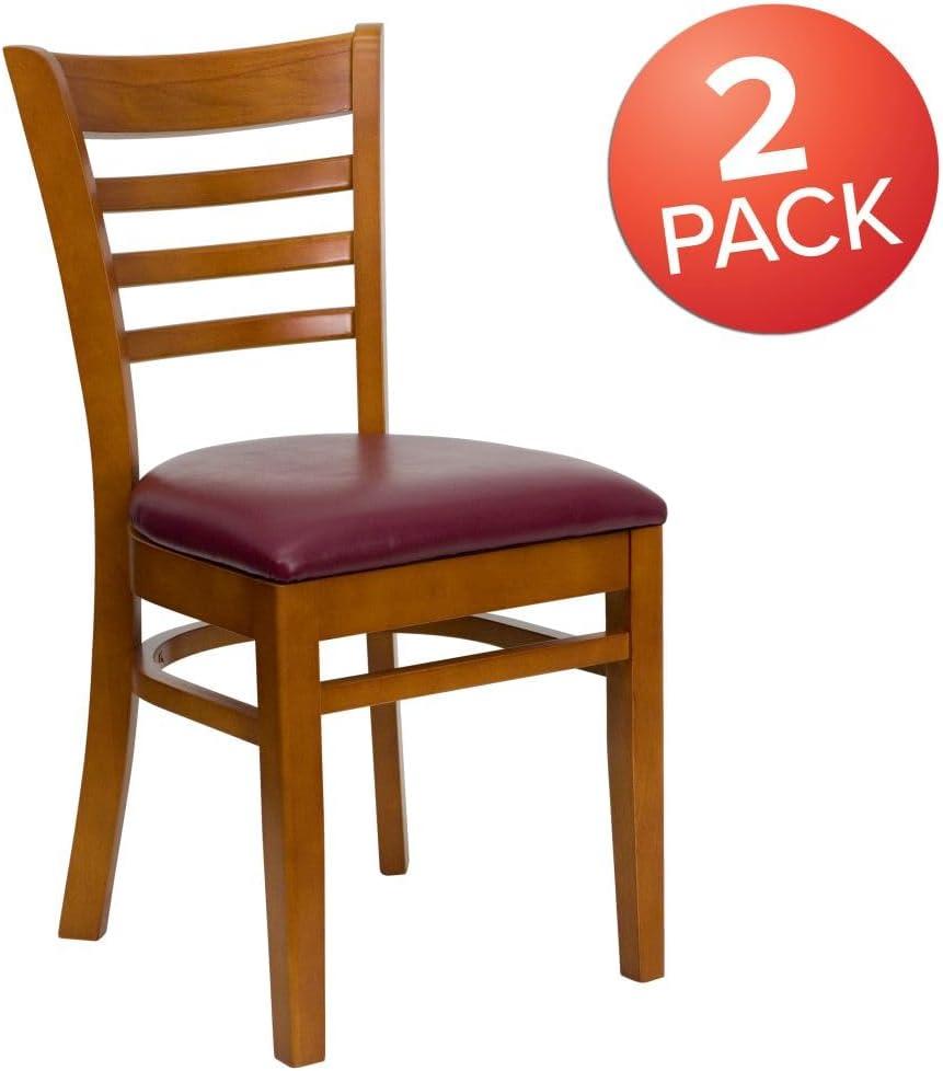 imageFlash Furniture HERCULES Series Ladder Back Mahogany Wood Restaurant Chair Burgundy Vinyl SeatBurgundy Vinyl SeatCherry Wood Frame