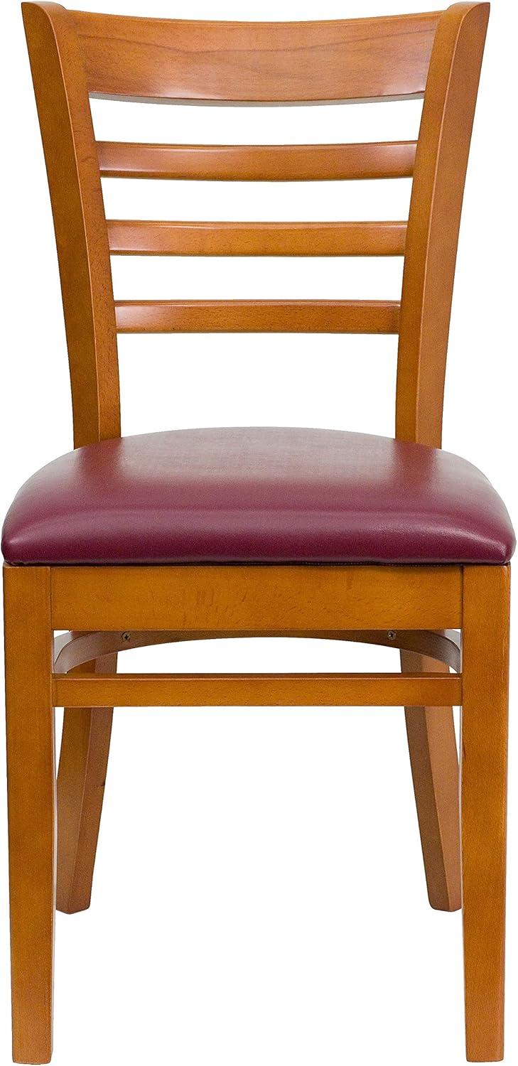 imageFlash Furniture HERCULES Series Ladder Back Mahogany Wood Restaurant Chair Burgundy Vinyl SeatBurgundy Vinyl SeatCherry Wood Frame