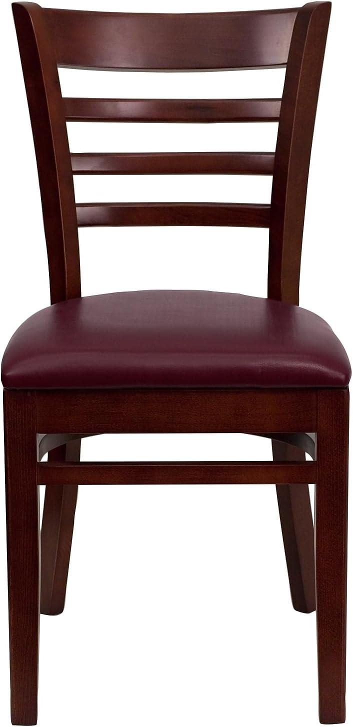 imageFlash Furniture HERCULES Series Ladder Back Mahogany Wood Restaurant Chair Burgundy Vinyl SeatBurgundy Vinyl SeatMahogany Wood Frame