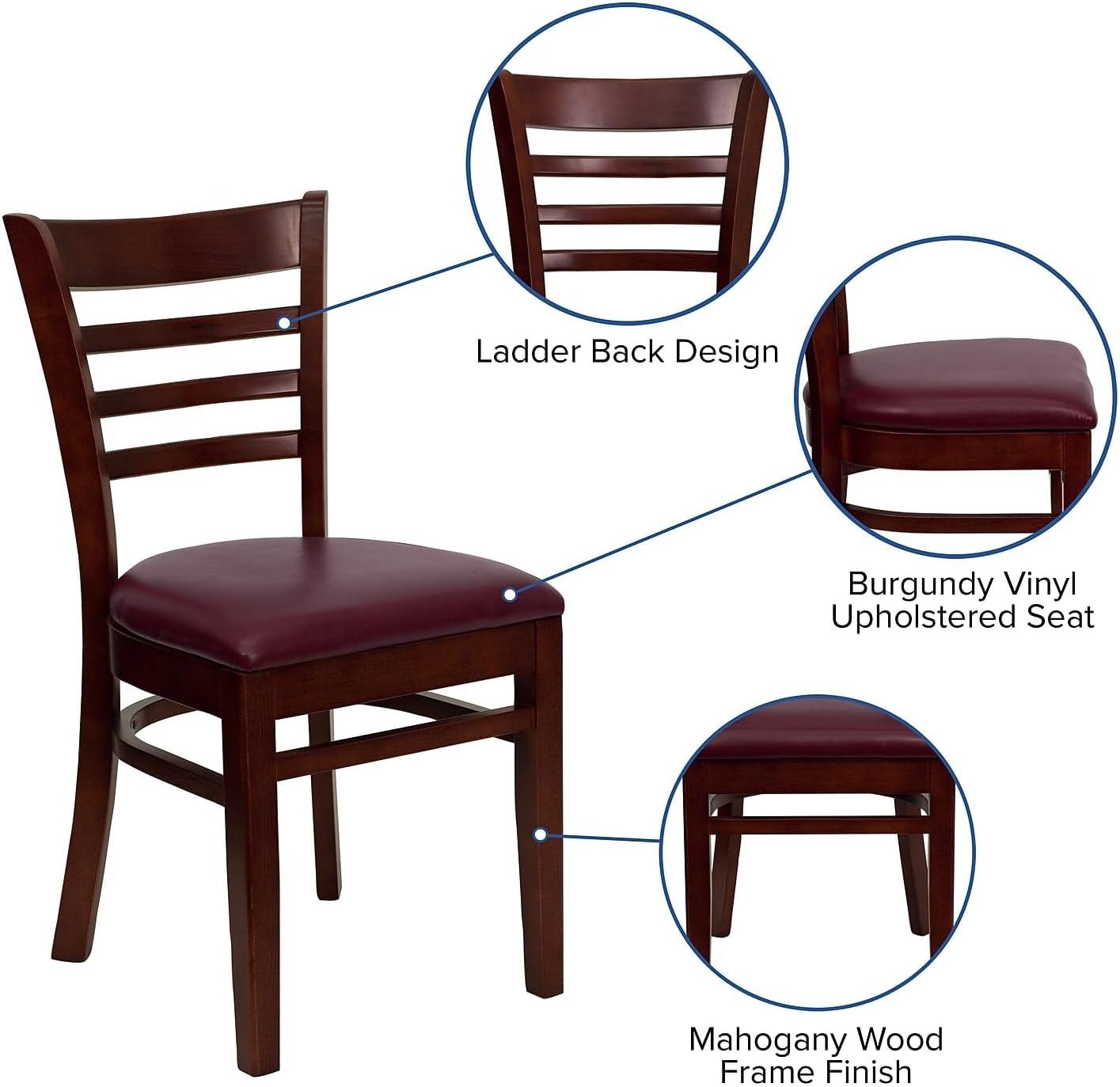 imageFlash Furniture HERCULES Series Ladder Back Mahogany Wood Restaurant Chair Burgundy Vinyl SeatBurgundy Vinyl SeatMahogany Wood Frame