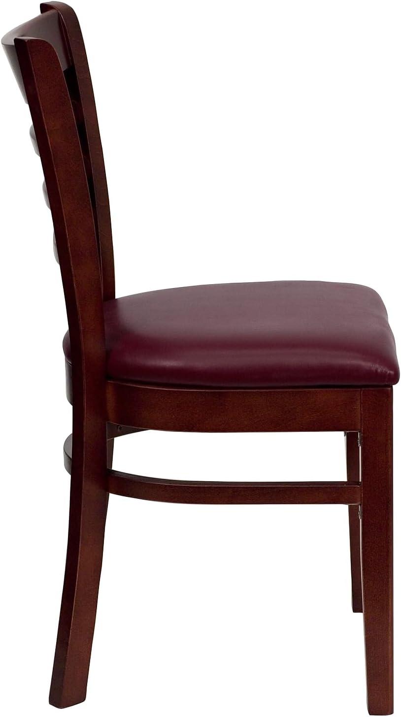 imageFlash Furniture HERCULES Series Ladder Back Mahogany Wood Restaurant Chair Burgundy Vinyl SeatBurgundy Vinyl SeatMahogany Wood Frame