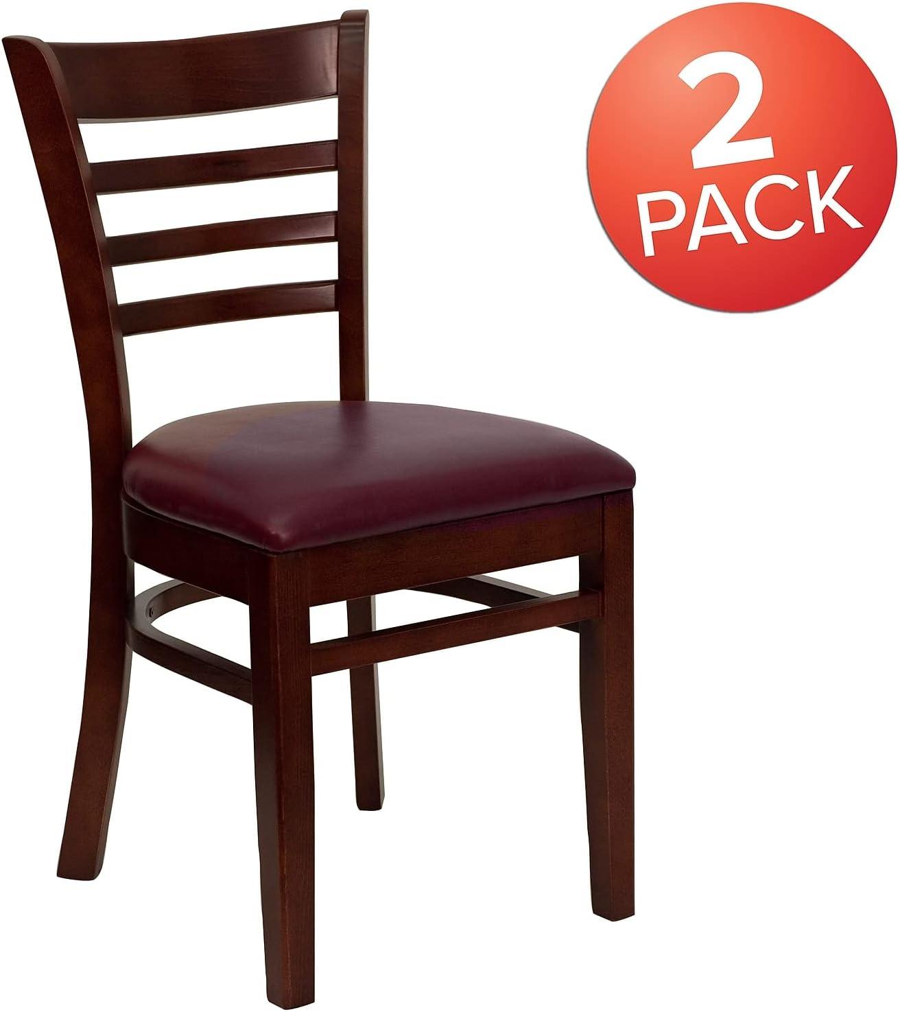 imageFlash Furniture HERCULES Series Ladder Back Mahogany Wood Restaurant Chair Burgundy Vinyl SeatBurgundy Vinyl SeatMahogany Wood Frame
