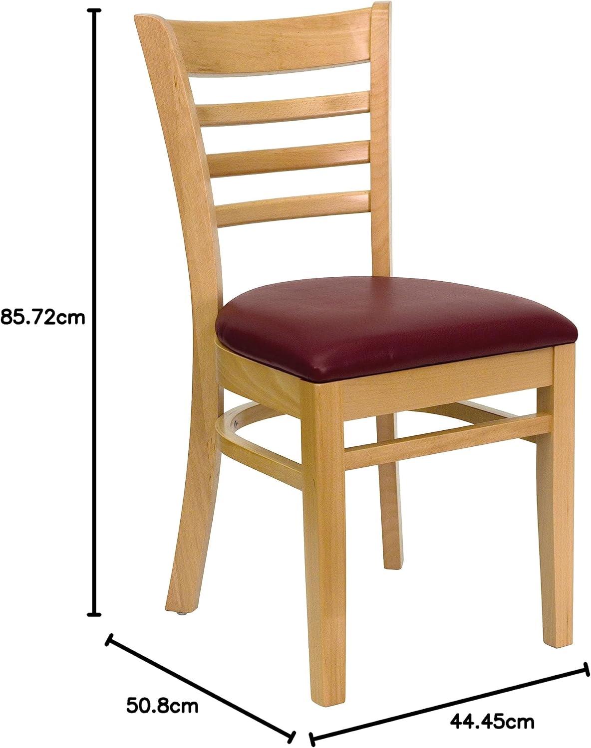 imageFlash Furniture HERCULES Series Ladder Back Mahogany Wood Restaurant Chair Burgundy Vinyl SeatBurgundy Vinyl SeatNatural Wood Frame
