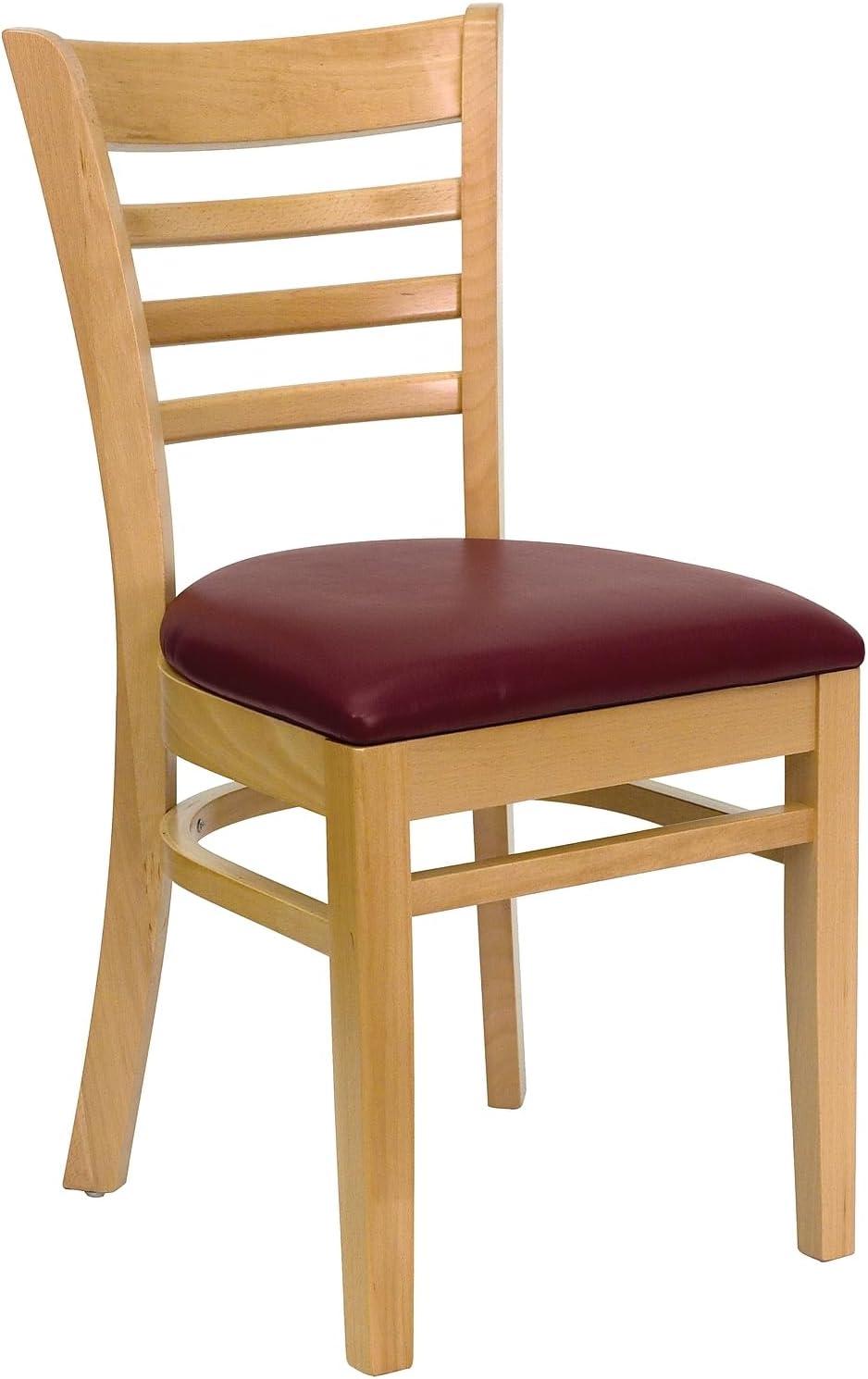 imageFlash Furniture HERCULES Series Ladder Back Mahogany Wood Restaurant Chair Burgundy Vinyl SeatBurgundy Vinyl SeatNatural Wood Frame