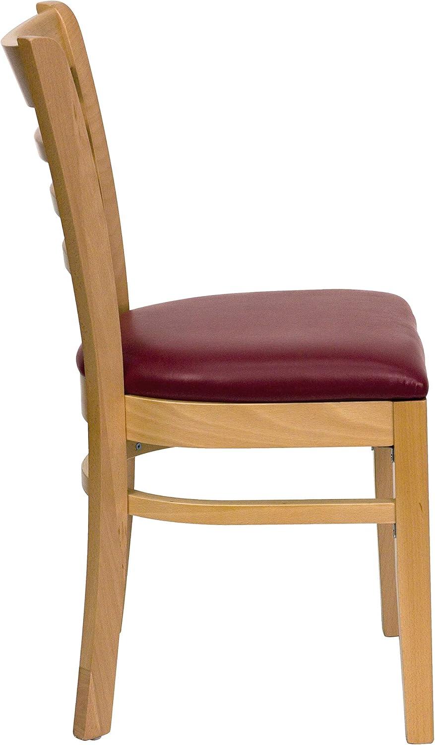 imageFlash Furniture HERCULES Series Ladder Back Mahogany Wood Restaurant Chair Burgundy Vinyl SeatBurgundy Vinyl SeatNatural Wood Frame