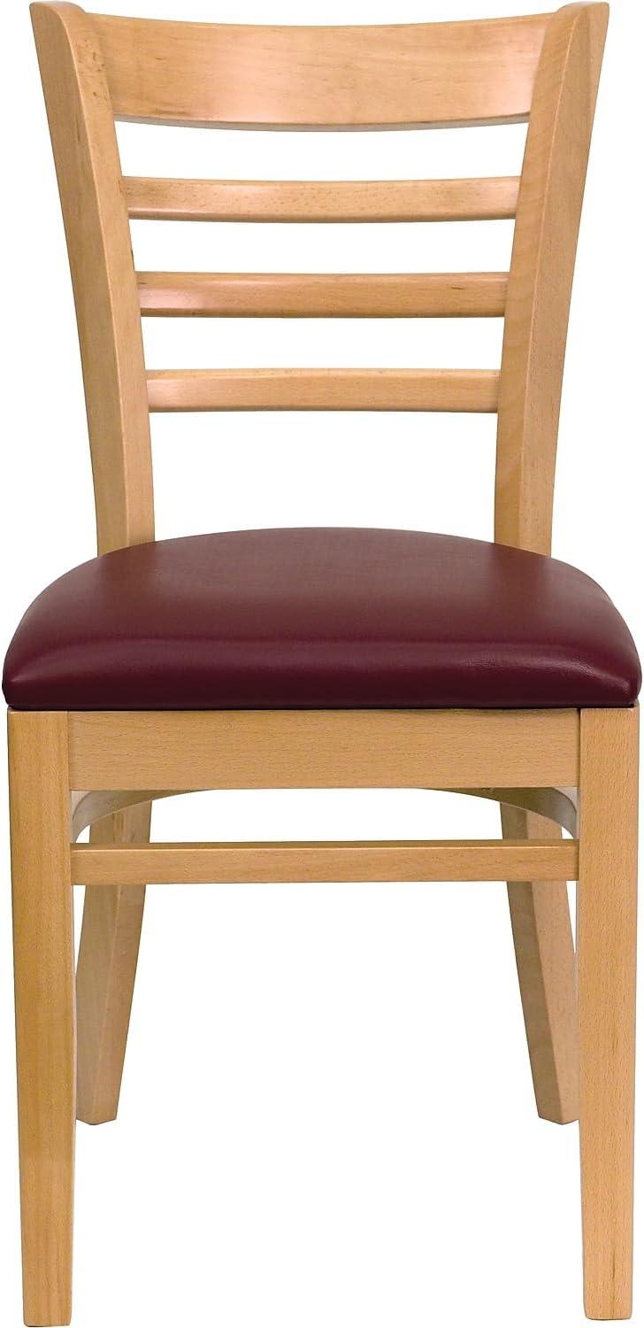 imageFlash Furniture HERCULES Series Ladder Back Mahogany Wood Restaurant Chair Burgundy Vinyl SeatBurgundy Vinyl SeatNatural Wood Frame