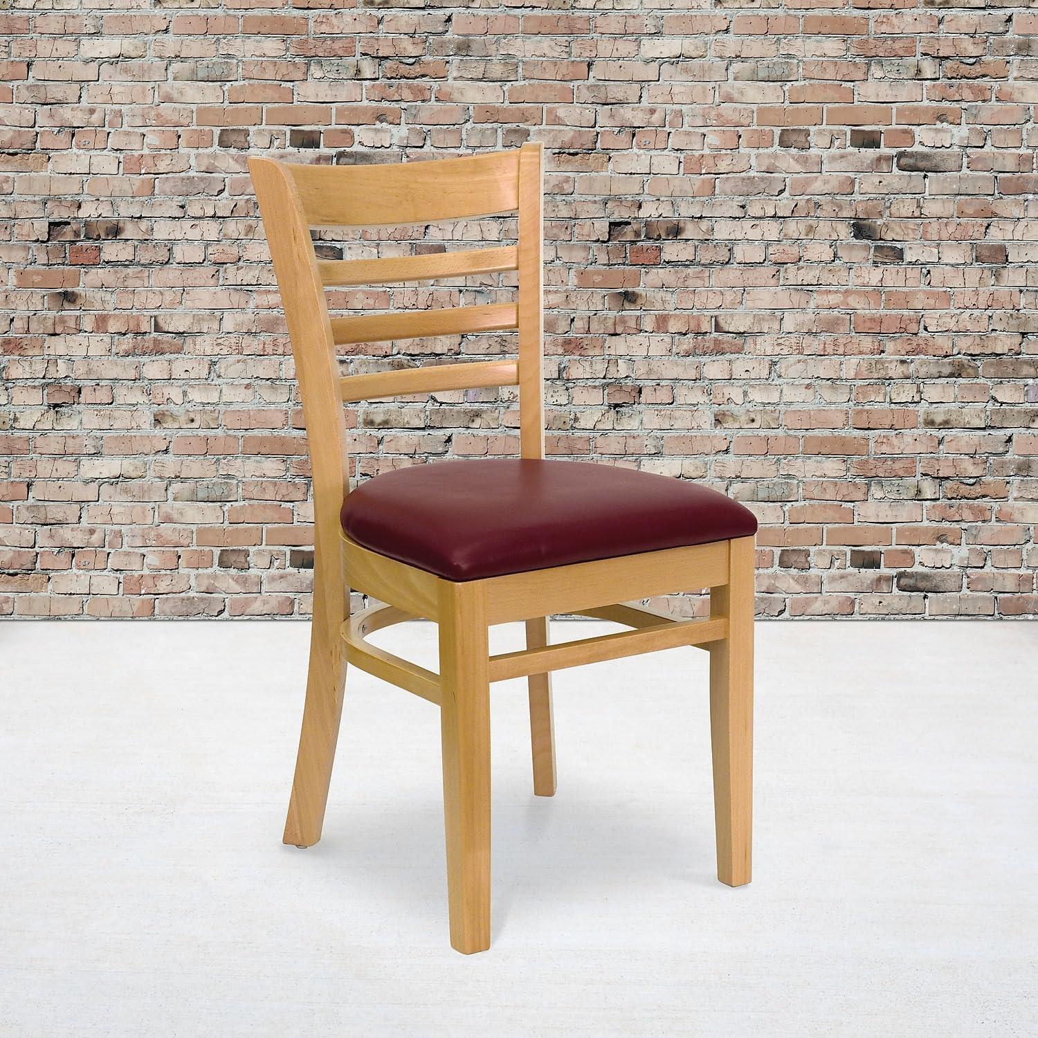 imageFlash Furniture HERCULES Series Ladder Back Mahogany Wood Restaurant Chair Burgundy Vinyl SeatBurgundy Vinyl SeatNatural Wood Frame
