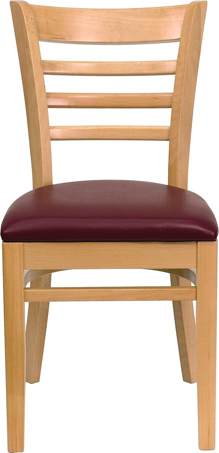 imageFlash Furniture HERCULES Series Ladder Back Mahogany Wood Restaurant Chair Burgundy Vinyl SeatBurgundy Vinyl SeatNatural Wood Frame