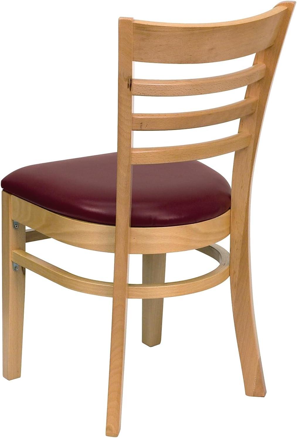 imageFlash Furniture HERCULES Series Ladder Back Mahogany Wood Restaurant Chair Burgundy Vinyl SeatBurgundy Vinyl SeatNatural Wood Frame