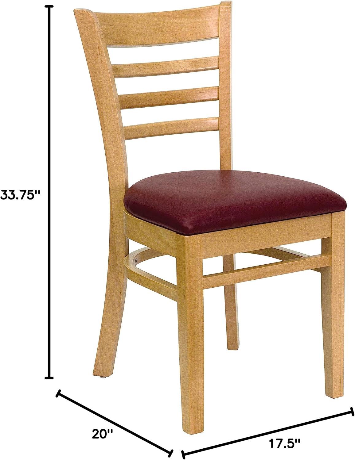 imageFlash Furniture HERCULES Series Ladder Back Mahogany Wood Restaurant Chair Burgundy Vinyl SeatBurgundy Vinyl SeatNatural Wood Frame