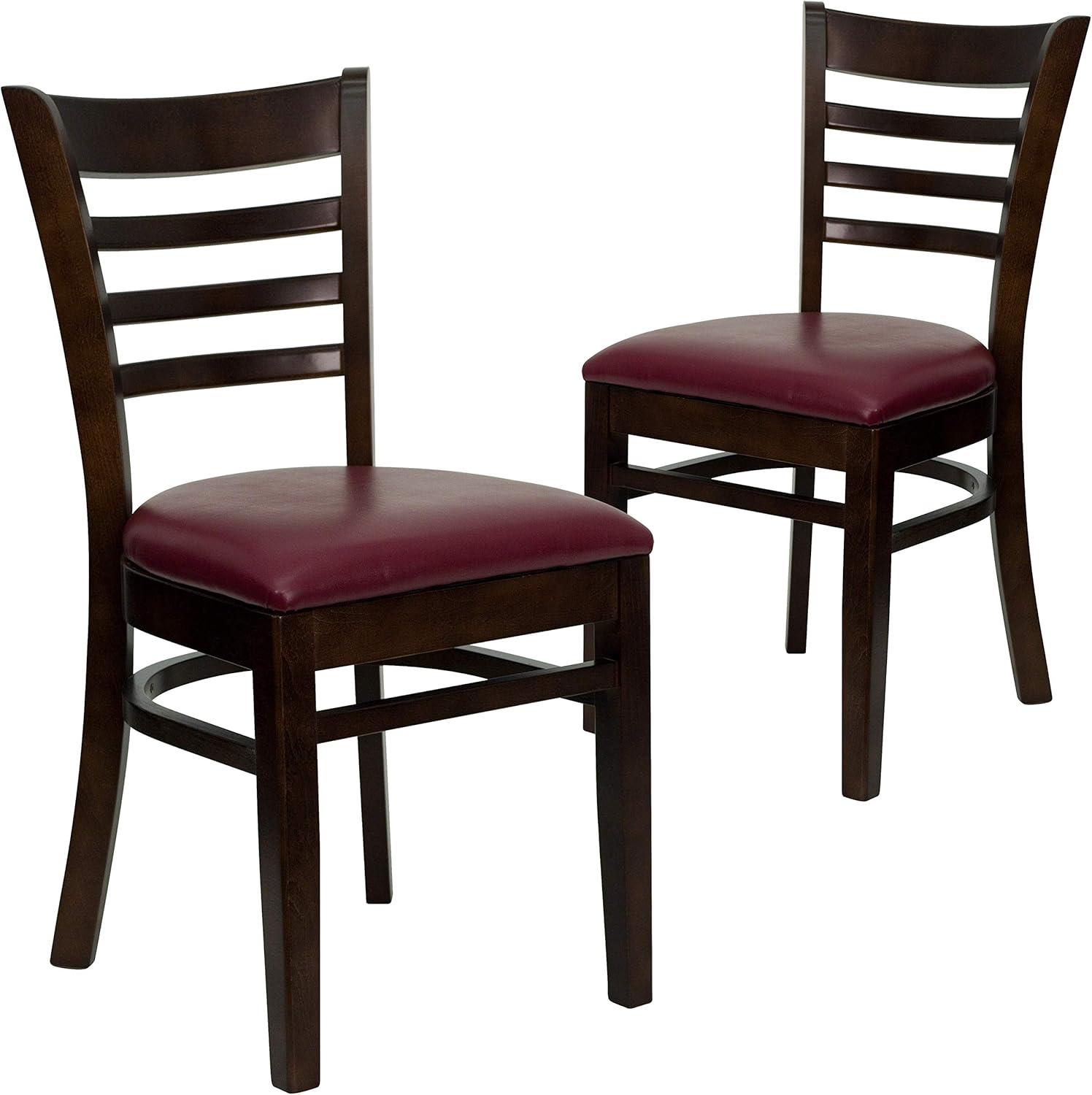 imageFlash Furniture HERCULES Series Ladder Back Mahogany Wood Restaurant Chair Burgundy Vinyl SeatBurgundy Vinyl SeatWalnut Wood Frame