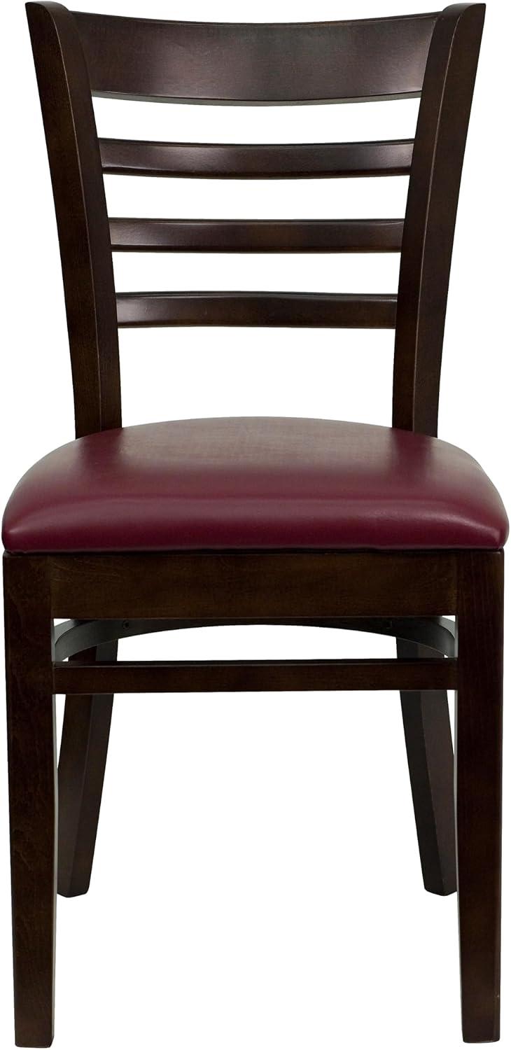 imageFlash Furniture HERCULES Series Ladder Back Mahogany Wood Restaurant Chair Burgundy Vinyl SeatBurgundy Vinyl SeatWalnut Wood Frame