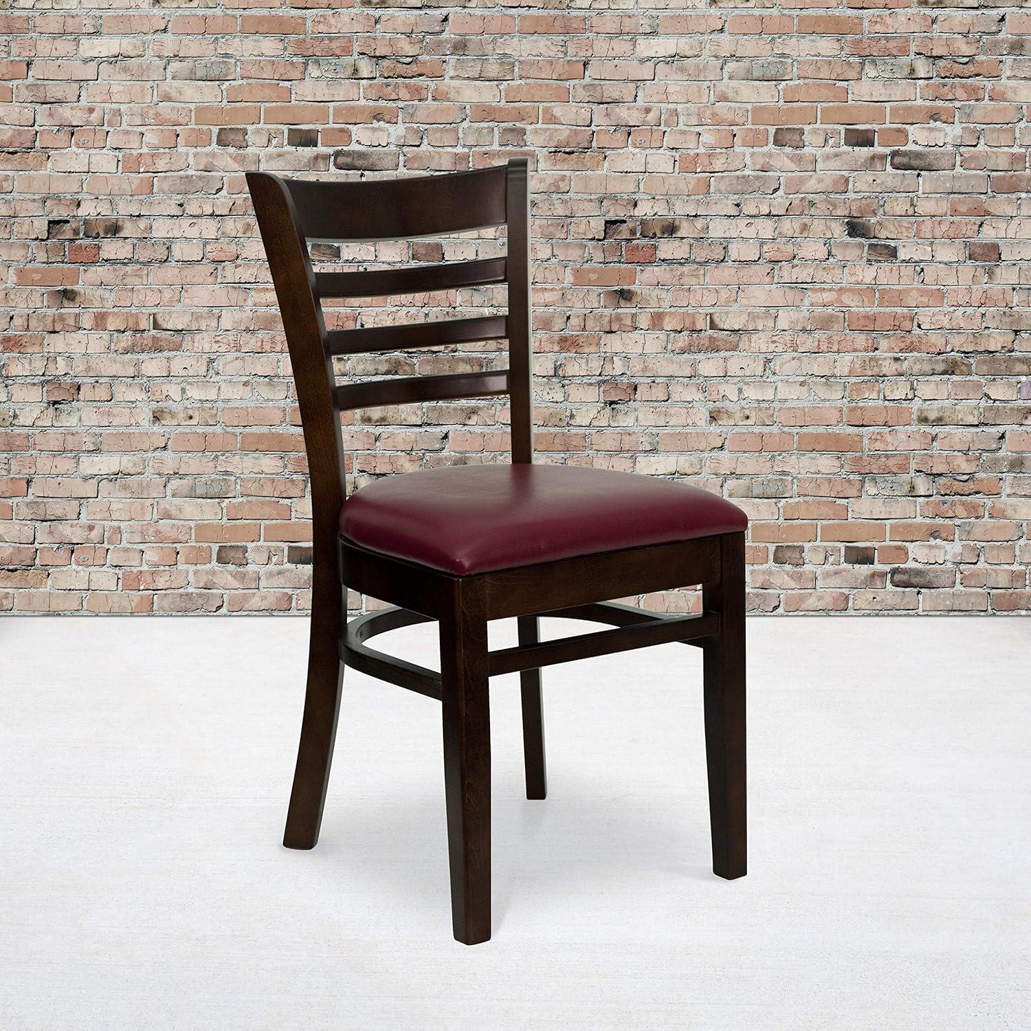 imageFlash Furniture HERCULES Series Ladder Back Mahogany Wood Restaurant Chair Burgundy Vinyl SeatBurgundy Vinyl SeatWalnut Wood Frame